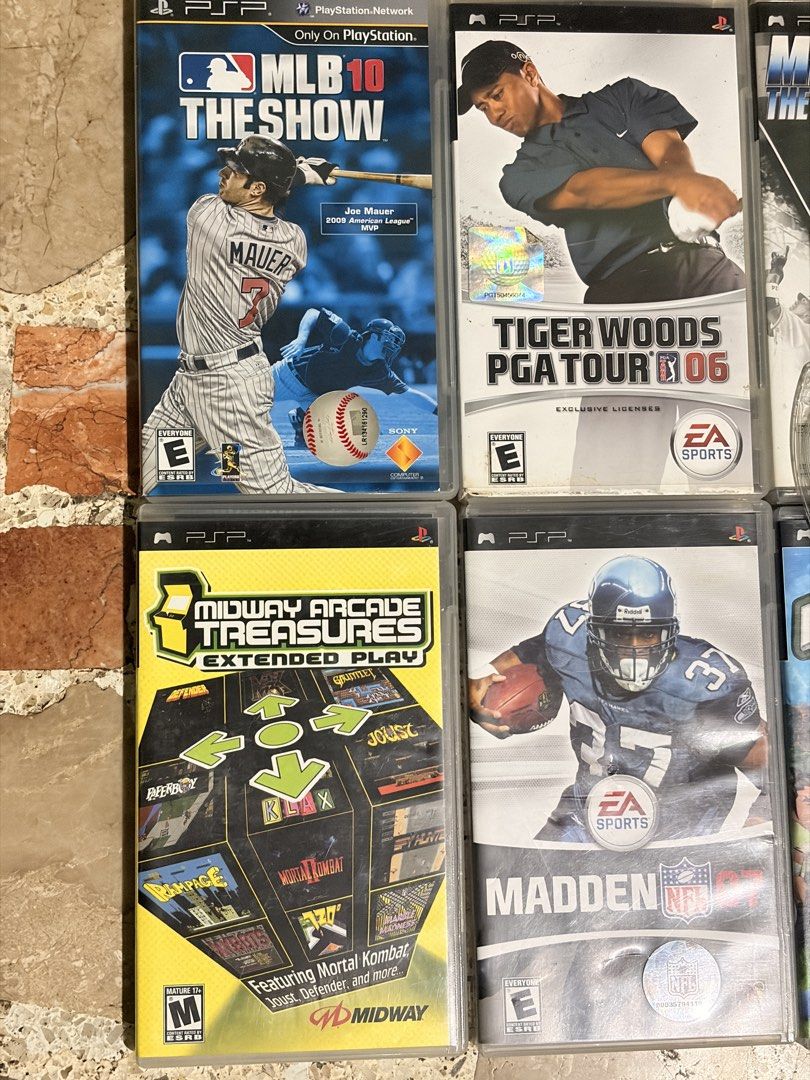 PSP UMD (Category: Other Mobile & Gadget Accessories) located in Iriga City. Submitted by shoinkzz (Listing ID 1459448111, Image 3). Description: For take all 5000 nego, pwede rin pumili ng games DM lang 1. MLB 10: The Show 2. Tiger Woods PGA Tour 06 3. MLB 09: The Show 4. Hot Shots Tennis: Get a Grip 5. FIFA World Cup Germany 2006 6. Midway Arcade Treasures: Extended Play 7. Madden NFL 07 8. Hot Shots Golf: Open Tee 2 9. SOCOM: U.S. Navy SEALs F