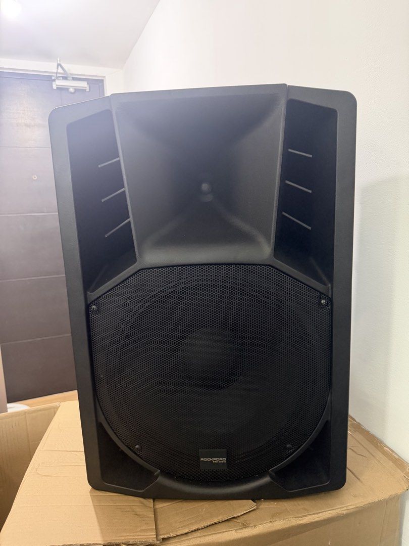 ROCKFORD PA SPEAKER + STAND (Category: Soundbars, Speakers & Amplifiers) located in Manila. Submitted by rayapscl (Listing ID 1459399739, Image 1). Description: FOR SALE — ROCKFORD PA SPEAKERS + STANDS Used only once. Bought August 12, 2026 — with original receipt/proof of purchase In excellent condition, almost brand new. • 2 PCS — ROCKFORD YXL-15 PA Loudspeaker Original Price: ₱15,600.01 Selling for ₱15,000 only • 2 PCS — ROCKFORD WD-602 Speake