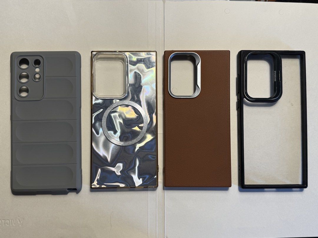 Samsung S22 Ultra Cases (4 cases for 200) (Category: Cases & Sleeves) located in Makati City. Submitted by jxyms (Listing ID 1459335636, Image 2). Description: Gray Case - Like new Silver Case - Well used Brown Case - Lightly used Black Acrylic Case - Well used Price is still negotiable. .