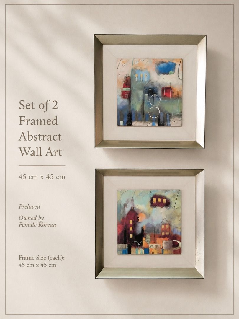 Set of 2 Framed Abstract Wall Art (Category: Wall Decor) located in Binan City. Submitted by croti_by_juliechi (Listing ID 1459336827, Image 1). Description: FOR SALE: Set of 2 Framed Abstract Wall Art Php600 PM for additional photo Location/Pick-up: BCPI (Best Chemicals & Plastics, Inc.) PTC, Brgy. Maduya, Carmona, Cavite Mon–Fri, 8AM–4PM (except sat-sun-holiday) https://share.google/0cKZAqs30x1qJmBOr Delivery: Lalamove / courier (buyer’s bookin