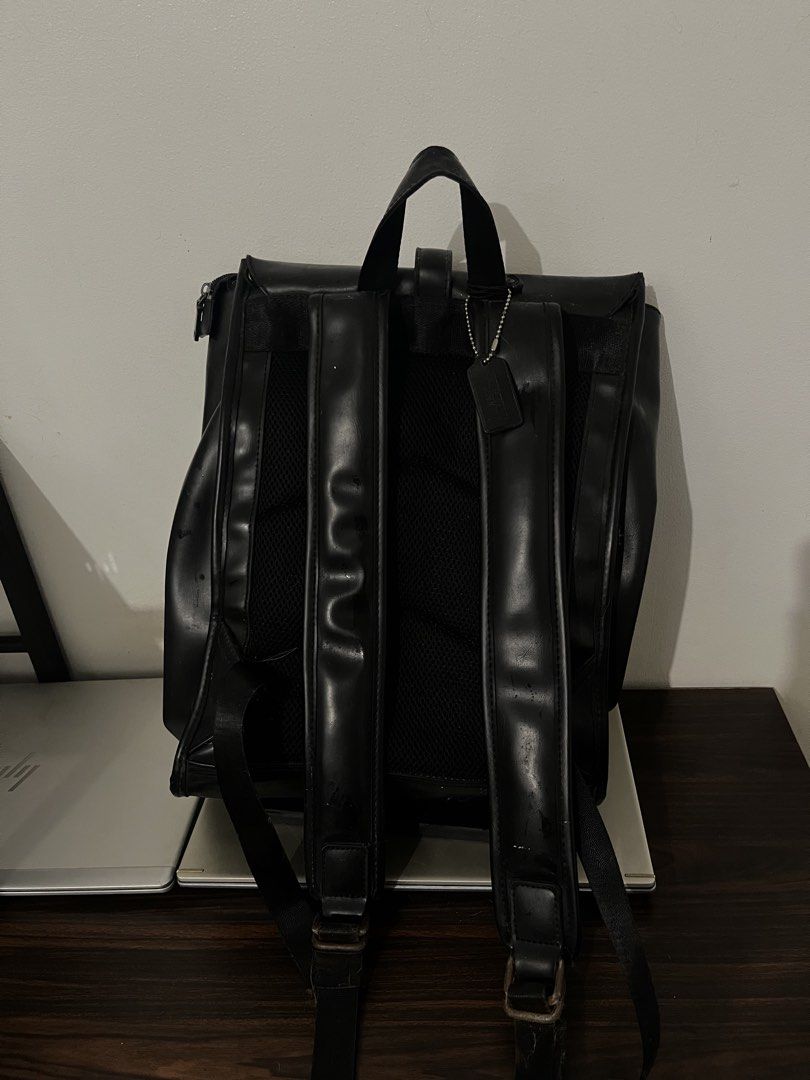 Shigetsu Black Faux Leather Backpack (Category: Backpacks) located in Manila. Submitted by cartmarj (Listing ID 1459383511, Image 2). Description: - Chic black faux leather backpack - Secure flap closure with buckle strap - Main compartment with zip closure - Comfortable padded shoulder straps - Breathable mesh paneling on the back - Ideal for everyday adventures or travel - May onting rust but I think removable naman. .
