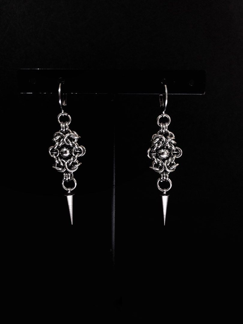 Silver Chainmail Spike Drop Earrings (Category: Earrings) located in Las Pinas. Submitted by null.alt.shop (Listing ID 1459455099, Image 1). Description: Handmade with 100% stainless steel materials.