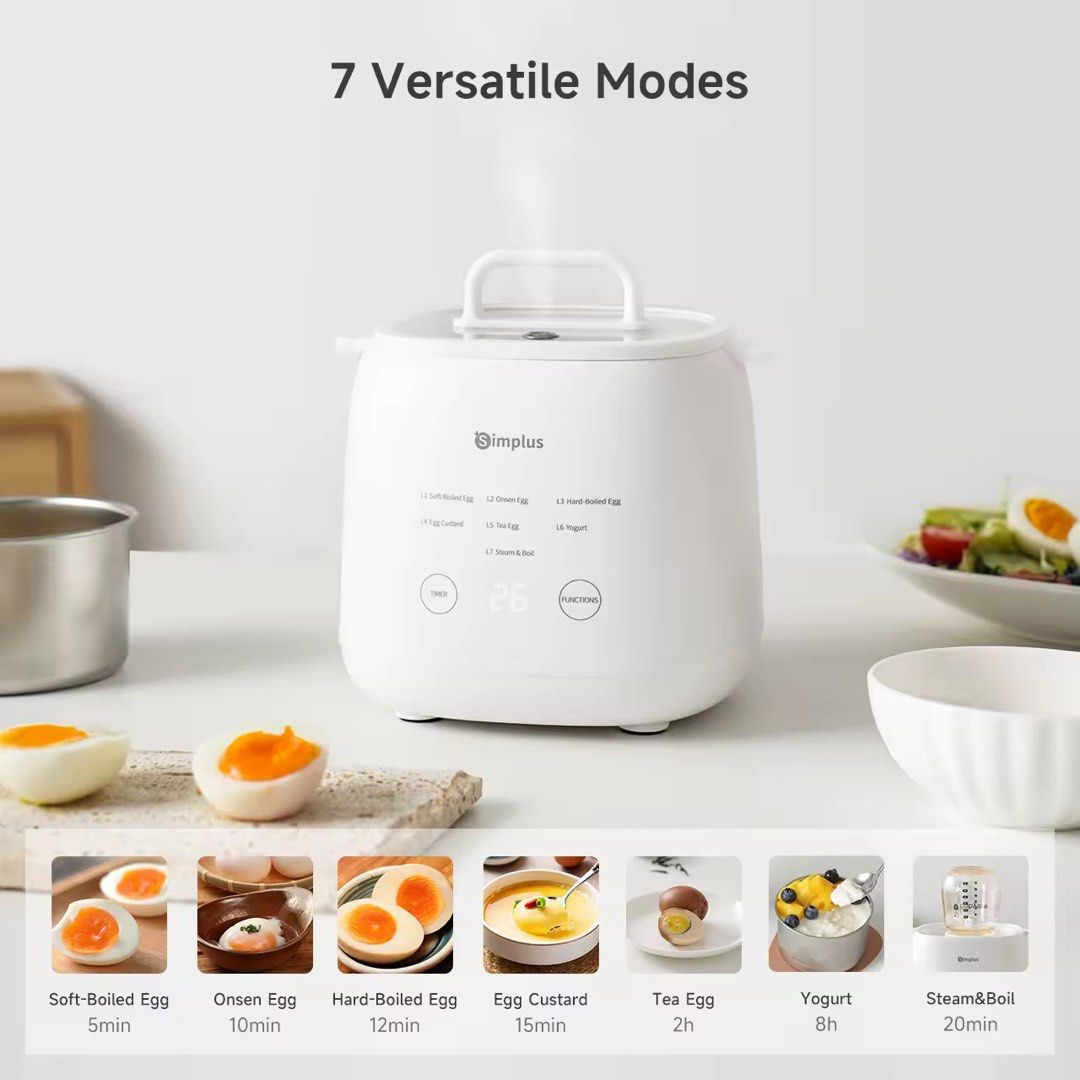 Simplus Egg Cooker (Category: Cookers) located in Singapore. Submitted by wonderwonders (Listing ID 1459314049, Image 1). Description: Please note that there is a manufacturing defect, the handle is crooked but it works perfectly fine. Cook perfect eggs from onsen to hard boil eggs! .