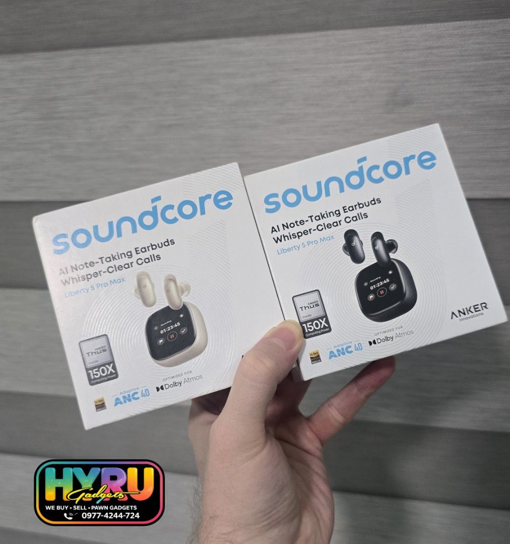 Soundcore Liberty 5 Pro Max AI Note (Category: Earphones) located in Malabon City. Submitted by hyruwatchesandaccessories (Listing ID 1459406459, Image 1). Description: - Soundcore Liberty 5 Pro Max Earbuds - AI Note-Taking Feature - Whisper-Clear Calls for crystal-clear conversations - Adaptive ANC 4.0 for superior noise cancellation - Dolby Atmos support for immersive sound - Enhanced with 150X Computing Power - Perfect for both clear calls and