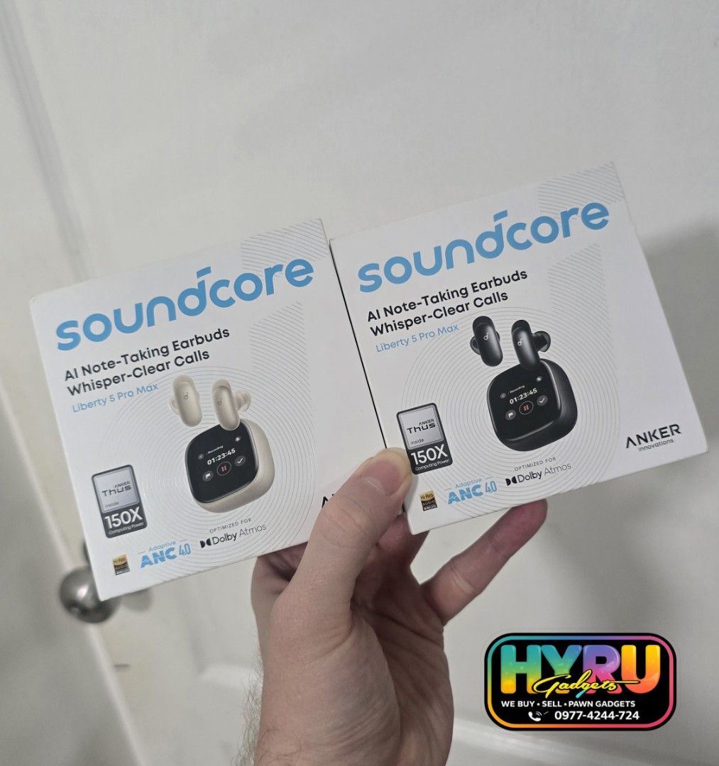 Soundcore Liberty 5 ProMax (Category: Headphones & Headsets) located in Malabon City. Submitted by hyrugadgets (Listing ID 1459407778, Image 1). Description: Soundcore Liberty 5 Pro Color Available: Black / White P.4,990 Soundcore Liberty 5 Pro Max Color Available: Gold / Black P.6,990 Brandnew Sealed with 7 Days Replacement Warranty Loc: Malabon Pin: Hyru Gadgets.