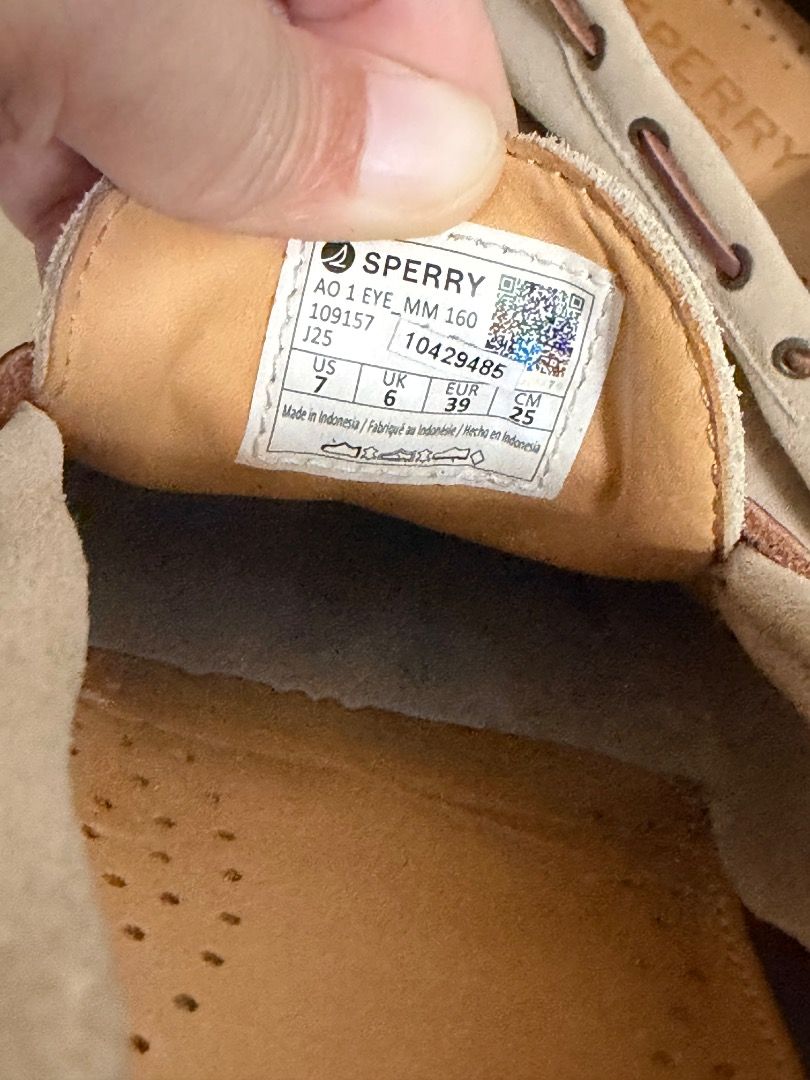 Sperry Boat Shoes US 7 (Category: Casual Shoes) located in Caloocan City. Submitted by kosmofrance (Listing ID 1459399360, Image 2). Description: - Classic Sperry boat shoes - Beige suede with brown leather laces - Size: US 7 - Ideal for casual wear, summer outings, and everyday use - Comfortable and stylish.
