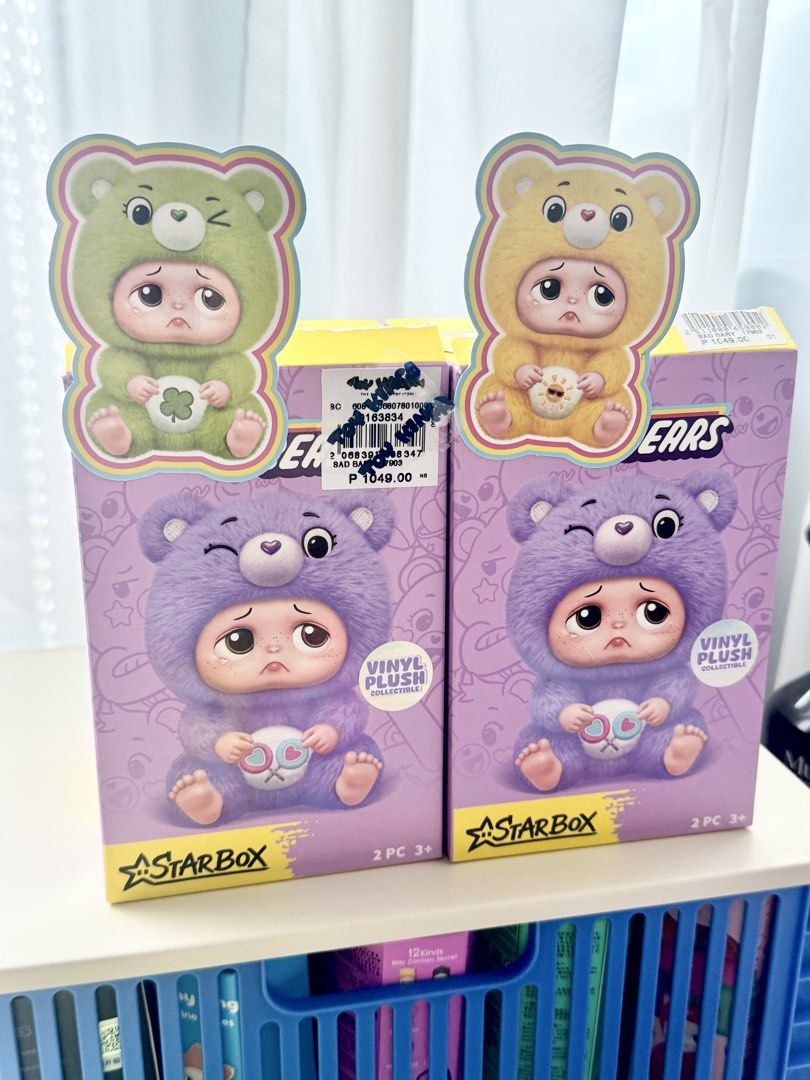 StarBox Blind Box Vinyl Plush Collection Dolls (Category: Designer & Blind Box Toys) located in Cainta. Submitted by closet83 (Listing ID 1459311222, Image 2). Description: ❗️PLEASE REFER TO PHOTO SLIDES FOR DETAILS - Funshine Bear (yellow) - Good Luck Bear (green) ❌Php 1000 FIXED.