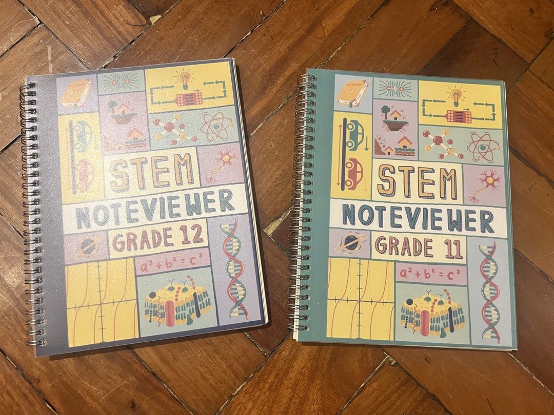 STEM NOTEVIEWER Grade 11 & 12 (Category: Stationery & School Supplies) located in Manila. Submitted by dyclutter_cyouii (Listing ID 1459459125, Image 1). Description: - Set includes one Grade 11 and one Grade 12 STEM NOTEBOOK. - Features fun, colorful covers with science and math themes. - Ideal for students pursuing STEM subjects. - Spiral-bound for easy page turning and use. - Perfect for taking notes and organizing all your schoolwork. !! 10 p