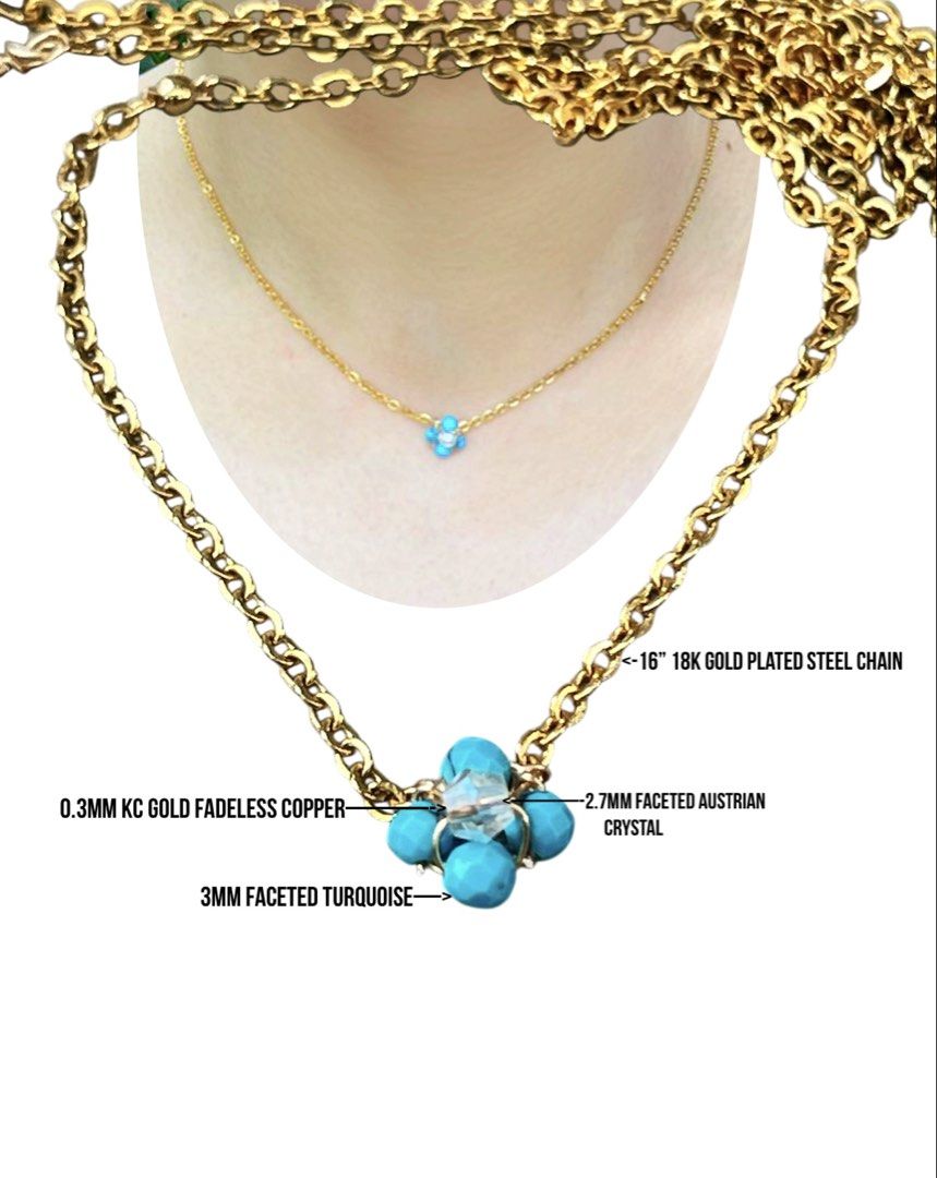 Turquoise Clover Necklace & Earrings Set (Category: Precious Stones) located in Muntinlupa City. Submitted by alabangbargains (Listing ID 1459321300, Image 3). Description: watch item video here: ₱: Set price for Necklace & Earrings Sold as set MOP: gcash or bank transfer NO COD 🚚: SF for payment & booking of buyer Handmade Turquoise Jewelry A charming collection inspired by the four-leaf clover, symbolizing luck, hope, love, and happiness. Each
