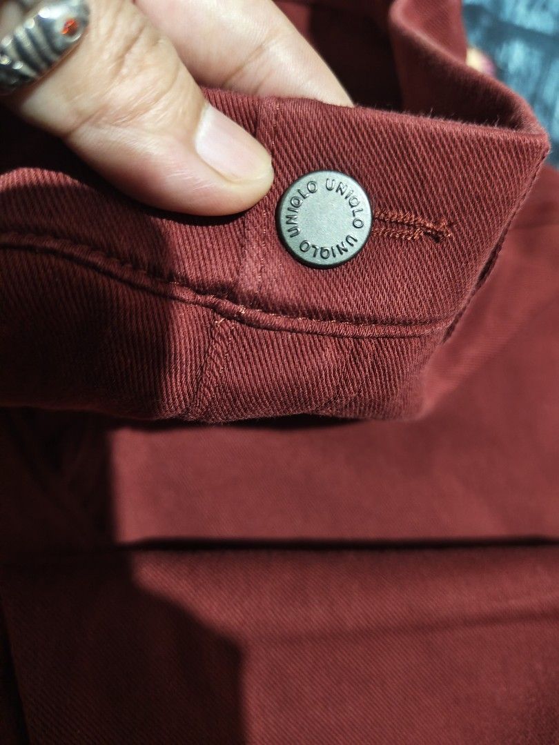 Uniqlo jeans (Category: Jeans) located in Zamboanga. Submitted by ckealia (Listing ID 1459291052, Image 2). Description: preloved uniqlo jeans size posted on photos length 37 inches stretchable good as new maroon color mall bought.