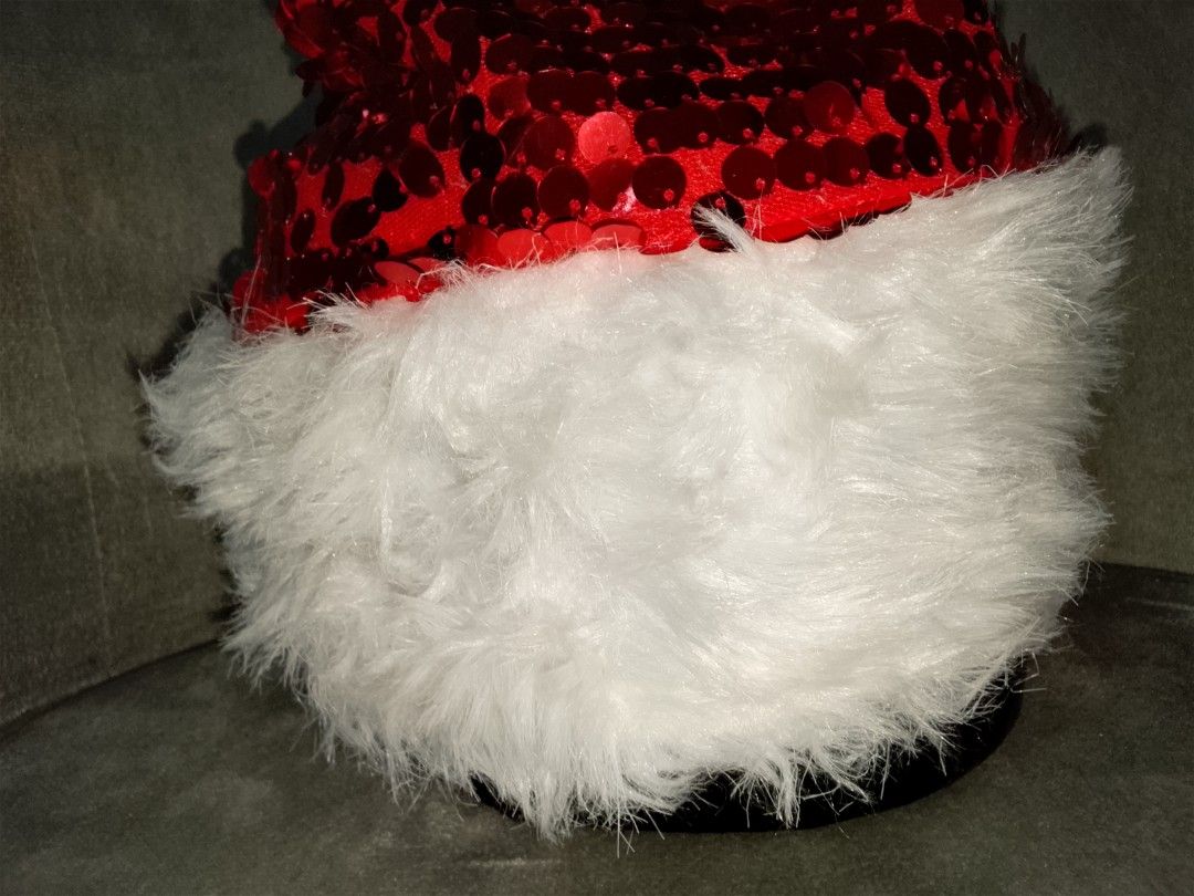 Vibrant Red Sequin Santa Hat (Category: Hats & Beanies) located in Binangonan. Submitted by yuristalin888 (Listing ID 1459328103, Image 3). Description: Add a dazzling sparkle to your holiday celebrations with this vibrant red sequin Santa hat. Covered entirely in shimmering red sequins that catch the light with every movement, it is paired with a plush white faux-fur brim and a matching fluffy pom-pom at the tip. Perfect for festive parties, fam