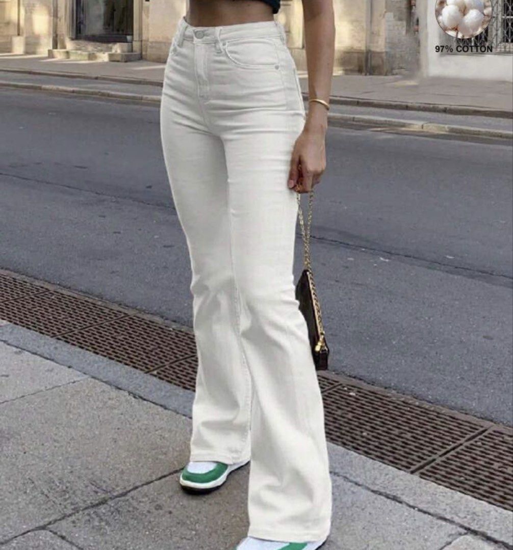 White Flare Pants (Category: Jeans) located in Cebu City. Submitted by esstackedclths (Listing ID 1459354804, Image 1). Description: 👚 Decluttering — FINAL PRICE ‼️ Discounts will ONLY apply when purchasing 3 or more items. ‼️ 👚👙👖🛍️ — Shipping from Cebu For outside Cebu : J&T For Cebu : Maxim — Mode of Payment Only GCASH When reserve: 2 days ONLY Terms & Conditions — ❕ Please take note payment is REQUIRED before shipping the item. ❕ — First 