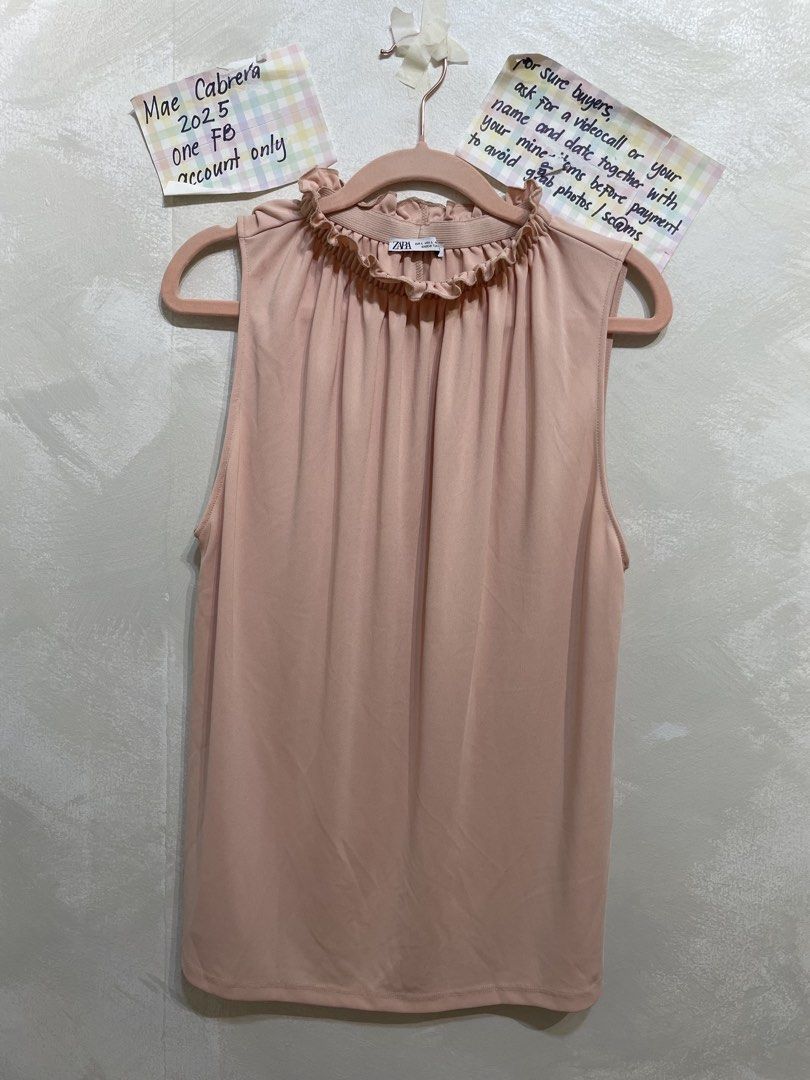 ZARA SLEEVELESS BLOUSE (Category: Sleeveless) located in Paranaque City. Submitted by maemae30 (Listing ID 1459379383, Image 1). Description: Zara Sleeveless blouse Size: large on tag (fits med to large) Price: 200 Note: no when worn photo Selling low for faster disposal Location: paranaque Ship: via lalamove, jnt (for items up to large pouch) or pick up.