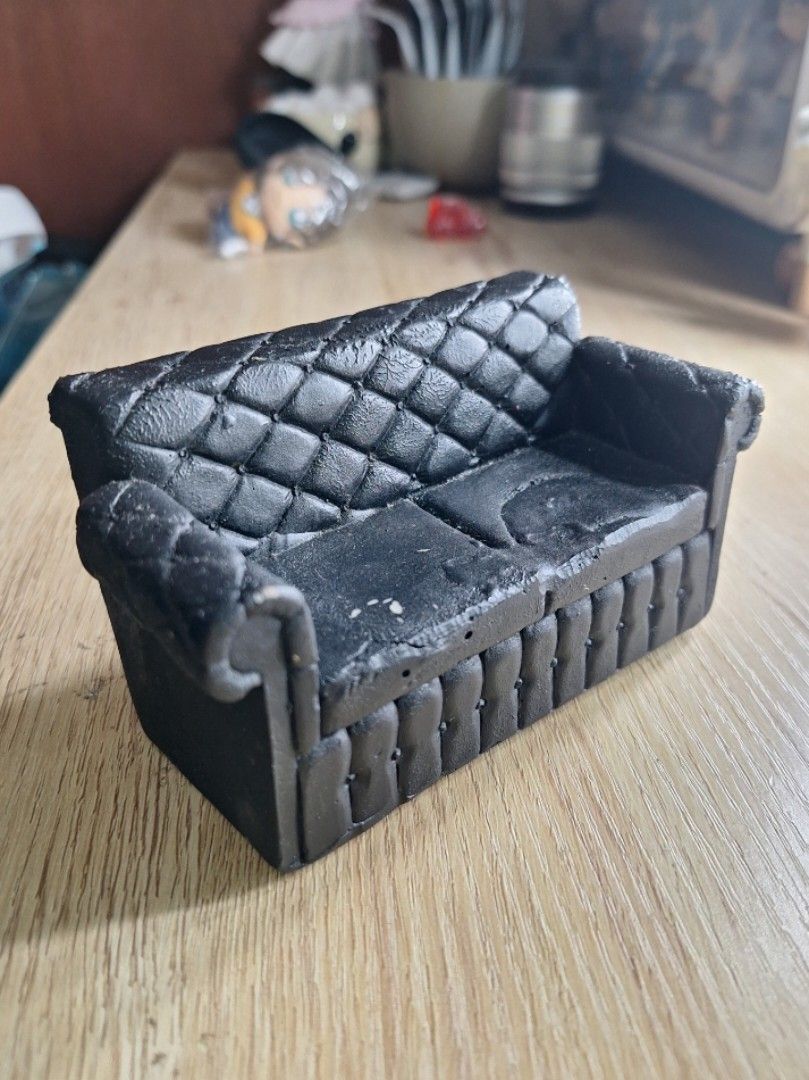 1/12 scale miniature sofa (Category: Figurines & Statues) located in Manila. Submitted by cassandruhh (Listing ID 1465026276, Image 2). Description: Recast 1:12 scale resin black sofa *nendoroid for scale only (not included) -wysiwyg - mop: gcash - shipping: lalamove, gogoxpress .