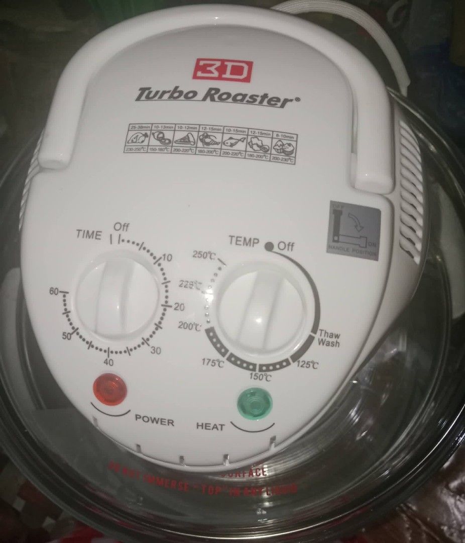 3D TURBO BROILER CR-7G (Category: Cookers) located in Manila. Submitted by happywolf.296af8 (Listing ID 1465150530, Image 2). Description: 3D TURBO BROILER CR-7G [BRAND NEW WITH NO BOX] CR-7G 3D TURBO BROILER | CONVECTION ROASTER P2500 📌 INCLUSIONS: • Turbo • Low rack • High rack • Extender ring • Tong • Instruction Manual Capacity: 10 Liters Power Input: 1300W Color: White Location: Manila 📍 Message me if sure buyer and interested..