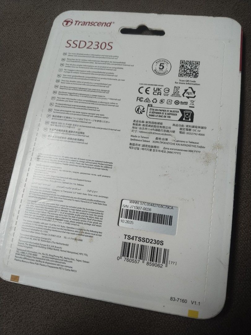 4tb ssd Transcend (Category: Hard Disks & Thumbdrives) located in Muntinlupa City. Submitted by ehrwin65 (Listing ID 1464980362, Image 2). Description: for sale 99,999 pesos brand new 1 stock lang - Model: Transcend SSD230S - Capacity: Massive 4TB storage - Size: Standard 2.5-inch form factor - Interface: SATA 6Gb/s with built-in DRAM cache - Condition: 100% brand new, factory sealed in original packaging - Perfect for upgrading desktops and lapt