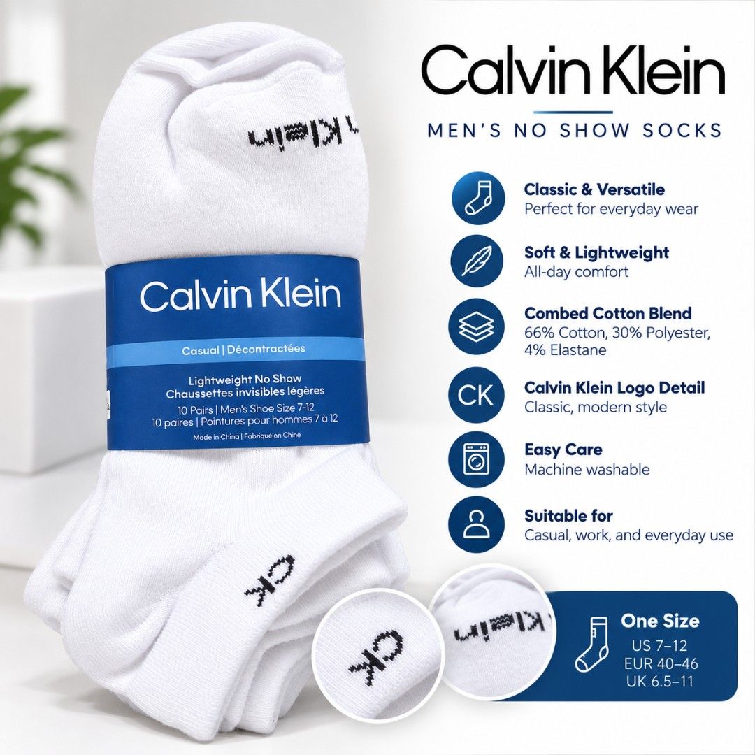 🧦 Calvin Klein Men's Socks 10pairs (Category: Socks) located in Antipolo. Submitted by carloivy12 (Listing ID 1465164698, Image 2). Description: ✔️Color: Black or White ✔️Style: Classic crew socks ✔️Material: Ribbed knit fabric ✔️Comfortable and versatile for everyday wear ✔️Soft and lightweight feel ✔️Features the Calvin Klein logo detail ✔️One Size: US 7–12 | EUR 40–46 | UK 6.5–11 ✔️Easy-care: Machine washable ✔️Suitable for casual, work, and 