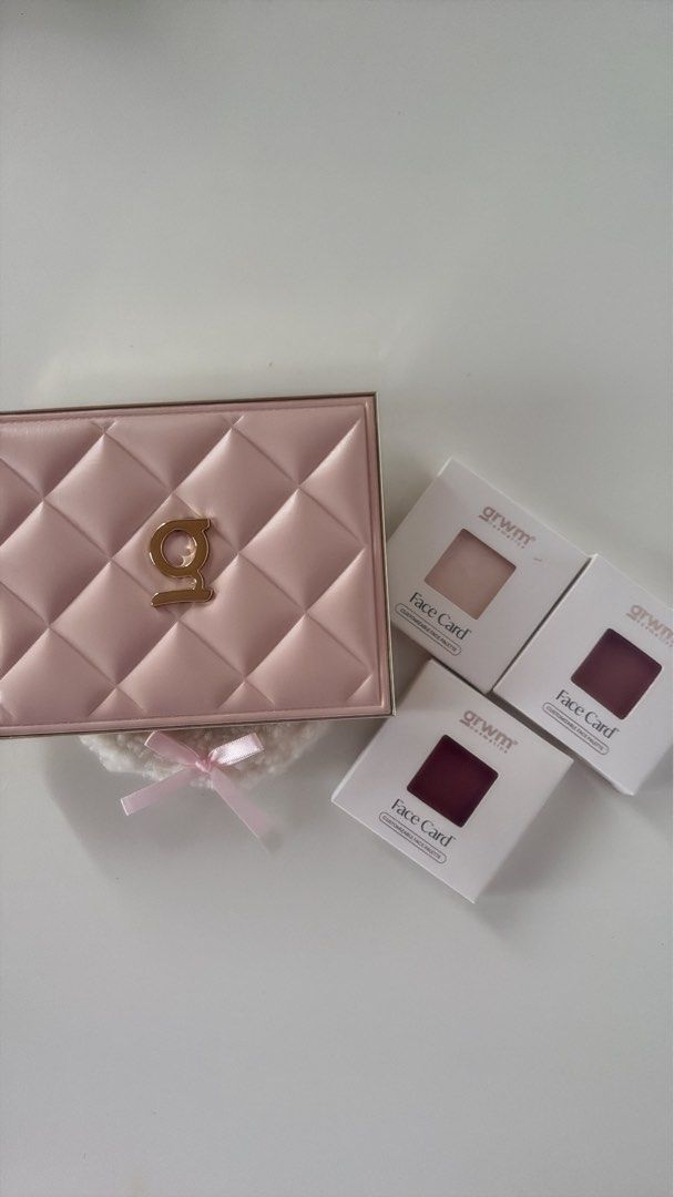 ୨ৎ GRWM face card palette case + inserts (Category: Makeup) located in Bacolod City. Submitted by rcaitln (Listing ID 1464980639, Image 1). Description: 🪽all bnew, with boxes 🪽shade: shortcake (matte powder fixer), crush (satin cream blush), ily (satin cream blush 🪽ED: all 09/2027 🪽flaw: –.