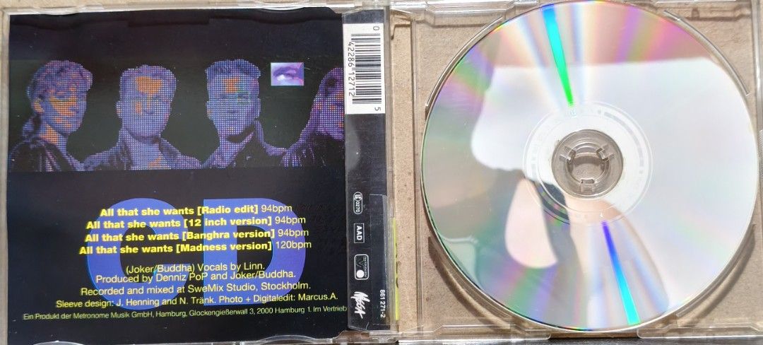 Ace Of Base All That She Wants CD (Category: CDs & DVDs) located in Manila. Submitted by ruelcabrer77078 (Listing ID 1465017705, Image 2). Description: - Artist/Song: Ace of Base - All That She Wants (Classic CD Single) - Versions Included: Radio Edit, 12" Version, Bhangra Version, and Madness Version - Production: Produced by Denniz Pop & Joker/Buddha at legendary SweMix Studio, Stockholm - Inclusions: Original jewel case, front/back artwork ins