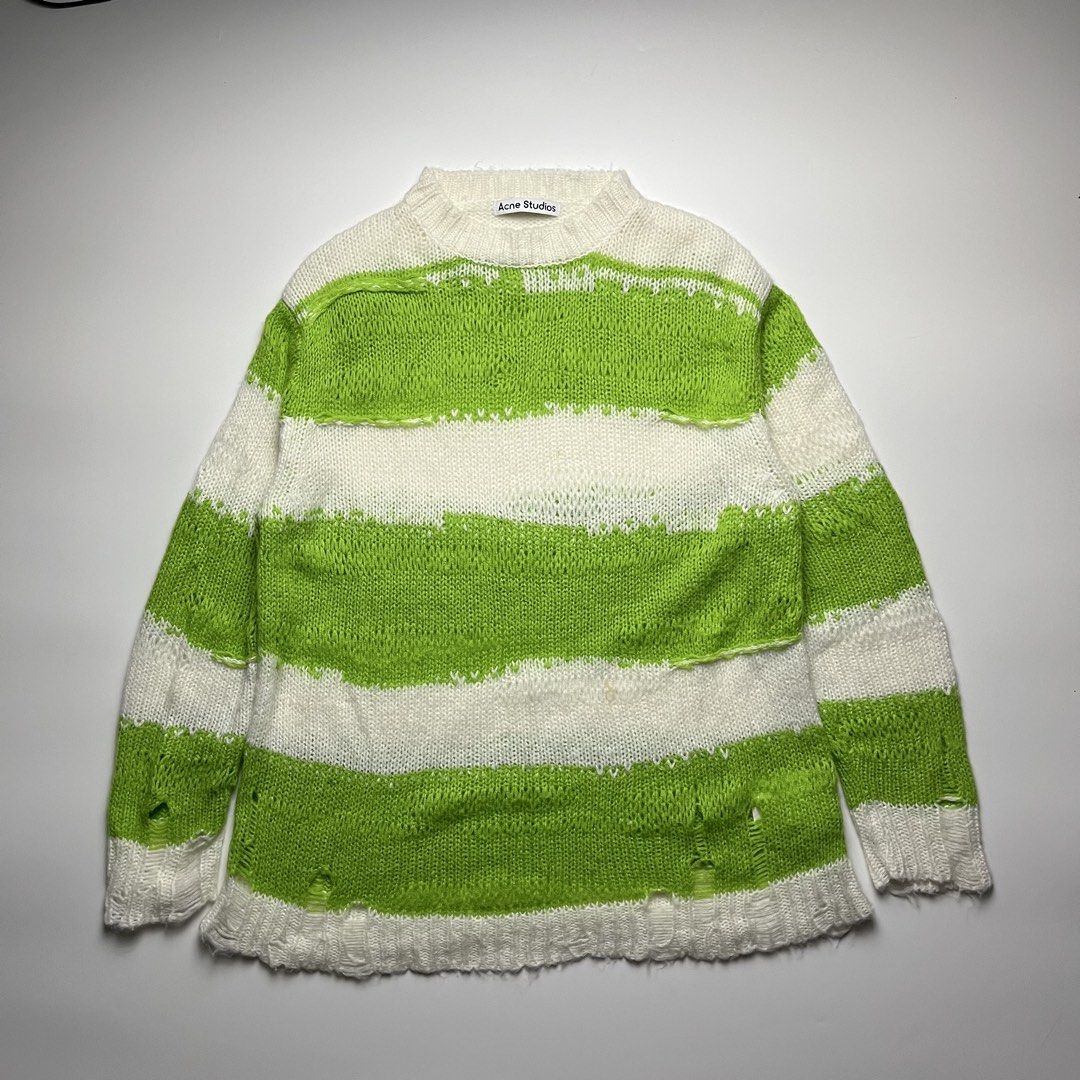 Acne Studios Kaila Striped Distressed Knitted Sweater (Category: Luxury Apparel) located in Manila. Submitted by streetsavvy (Listing ID 1465054172, Image 1). Description: Acne Studios Kaila Striped Distressed Knitted Sweater Size: Small Width: 21.5” Length: 28.5” Shoulder: 18.5” Sleeve Length: 24” Hem: 23.5” measured in inches It’s safe to assume Acne Studios knows what it takes to dream up winter-ready knitwear – after all, the label hails from