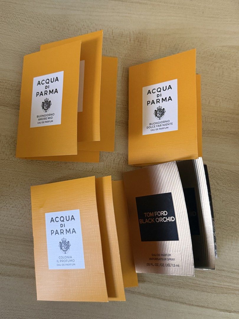 Acqua Di Parma & Tom Ford Perfume Samples (Category: Fragrance & Deodorants) located in Manila. Submitted by irish_b (Listing ID 1465048617, Image 1). Description: Available: 💗 2 ADP Buongiorno Amore Mio 💗 2 ADP Buongiorno Dolce Far Niente 💗 1 ADP Colonia Il Profumo 💗 2 TF Black Orchid 100 pesos each! loc: mendiola, manila.