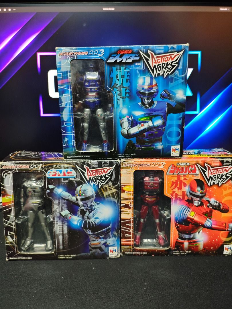 Action Works Metal Hero Space Sheriff Gavan Sharivan Shaider Vintage (Category: Figurines & Statues) located in San Juan City. Submitted by cratemax (Listing ID 1464998708, Image 1). Description: For Sale: Complete Set of Vintage Space Sheriff Action Works Shaider Sharivan Gavan The box has some wear and tear from being over two decades old, but the action figure itself is still in good condition. Complete Accessories. WYSISWG Price: 12,500 Locat