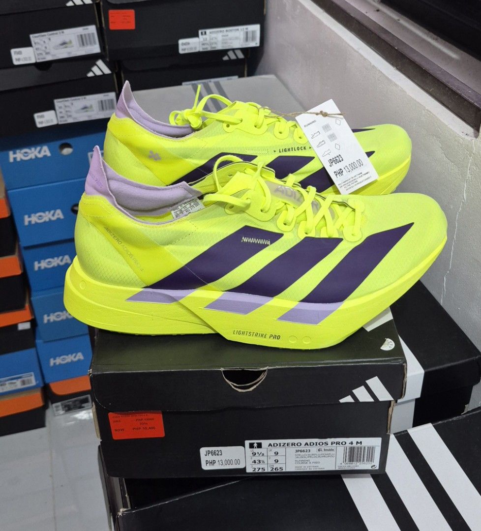 Adidas Adizero Adios Pro 4 (Category: Sneakers) located in Calauan. Submitted by dark_mocha (Listing ID 1465132013, Image 1). Description: WTS Brand New / Legit / with OG box ✅ Adidas Adizero Adios Pro 4 "Solar Yellow" Size: 9 | 9.5 US mens Price: 7,000❗ (SRP 13,000) PM me for more details. Meetup: Calauan - Los Banos Laguna Area Shipping (Buyer's expense).
