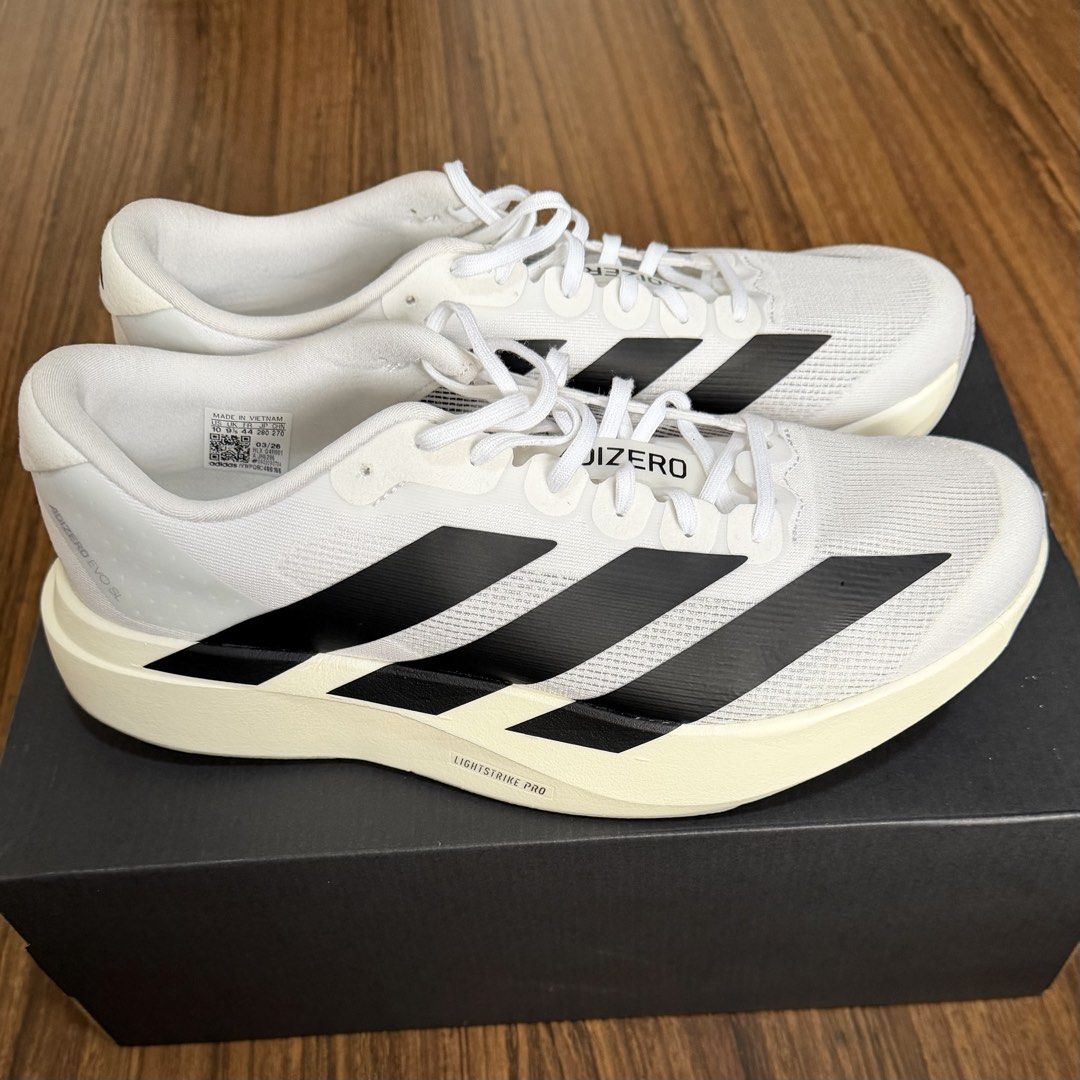 Adidas Adizero Evo SL (Category: Sneakers) located in Quezon City. Submitted by benjoaquino (Listing ID 1464989443, Image 3). Description: Brand: Adidas Model: Adizero EVO SL Color: Cloud White/Core Black /Cloud White Size: Men’s US 10 Fit: True to size Condition: 9.9/10 RFS: Impulse purchase With official sales invoice from Adidas Shangri-La Plaza Comes with original box, receipt and paper bag Slightly negotiable.