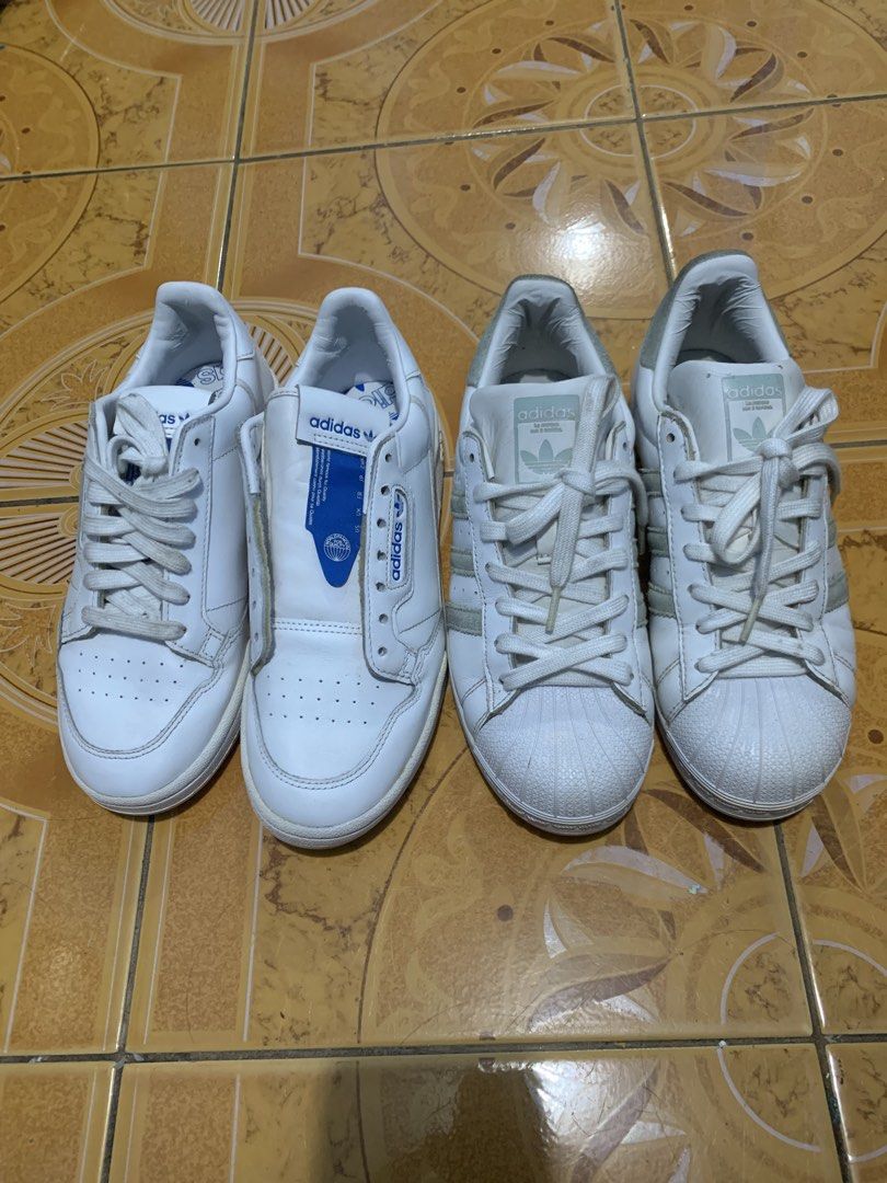 Adidas Continental and Superstar (Category: Sneakers) located in Mandaluyong City. Submitted by vintizyteeshop (Listing ID 1465016608, Image 1). Description: Adidas Continental 80 Size: 7.5 Men NEED CLEAN ONLY NO ISSUE! NO BOX 1500 Adidas Superstar Size: 8.5 Women 7 Men NEED CLEAN MINOR SIGN OF USAGE NO BOX 900 2k ASPACK.