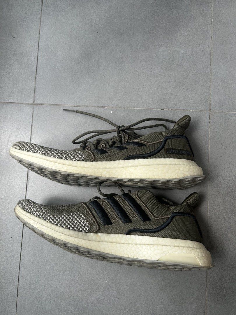 Adidas Ultraboost 1.0 LCFP (Category: Sneakers) located in Makati City. Submitted by racarbon (Listing ID 1465133242, Image 3). Description: Adidas Ultraboost 1.0 LCFP in olive strata colorway. Size 8. used for 1.5 years. This is the Lower Carbon FootPrint (LCFP) model and as such, it notably does not come with an insole. Legit Adidas shoes, bought from Adidas Glorietta..