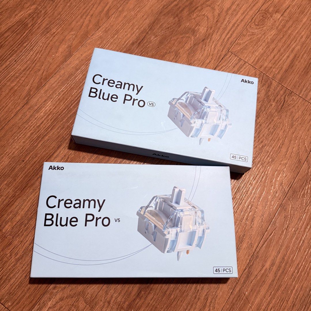 Akko Creamy Blue Pro V5 Tactile Switch (Category: Computer Keyboard) located in Paranaque City. Submitted by qwerein (Listing ID 1465106424, Image 1). Description: Akko Creamy Blue Pro V5 Tactile Switches - Quantity: 90 pieces total (2 boxes of 45 pcs each) - Condition: 10/10 used for 3 days to try - Switch Type: Tactile - Operating Force: 45gf - Housing Specs: PC top housing, PA66 bottom housing, and PA12 stem - Ideal for custom mechanical keybo