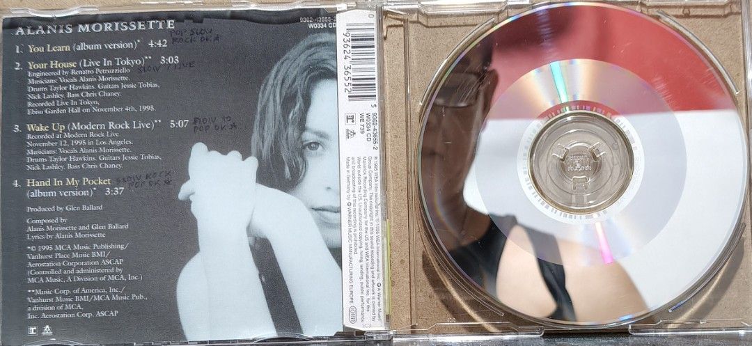 Alanis Morissette You Learn CD Single (Category: CDs & DVDs) located in Manila. Submitted by ruelcabrer77078 (Listing ID 1465017148, Image 2). Description: - Artist & Title: Alanis Morissette - You Learn CD Single - Tracks (4): You Learn, Your House (Live In Tokyo), Wake Up (Modern Rock Live), Hand In My Pocket - Origin: Made in Germany by Warner Music Manufacturing Europe - Packaging: Jewel case with original disc and inserts - Condition Note: P
