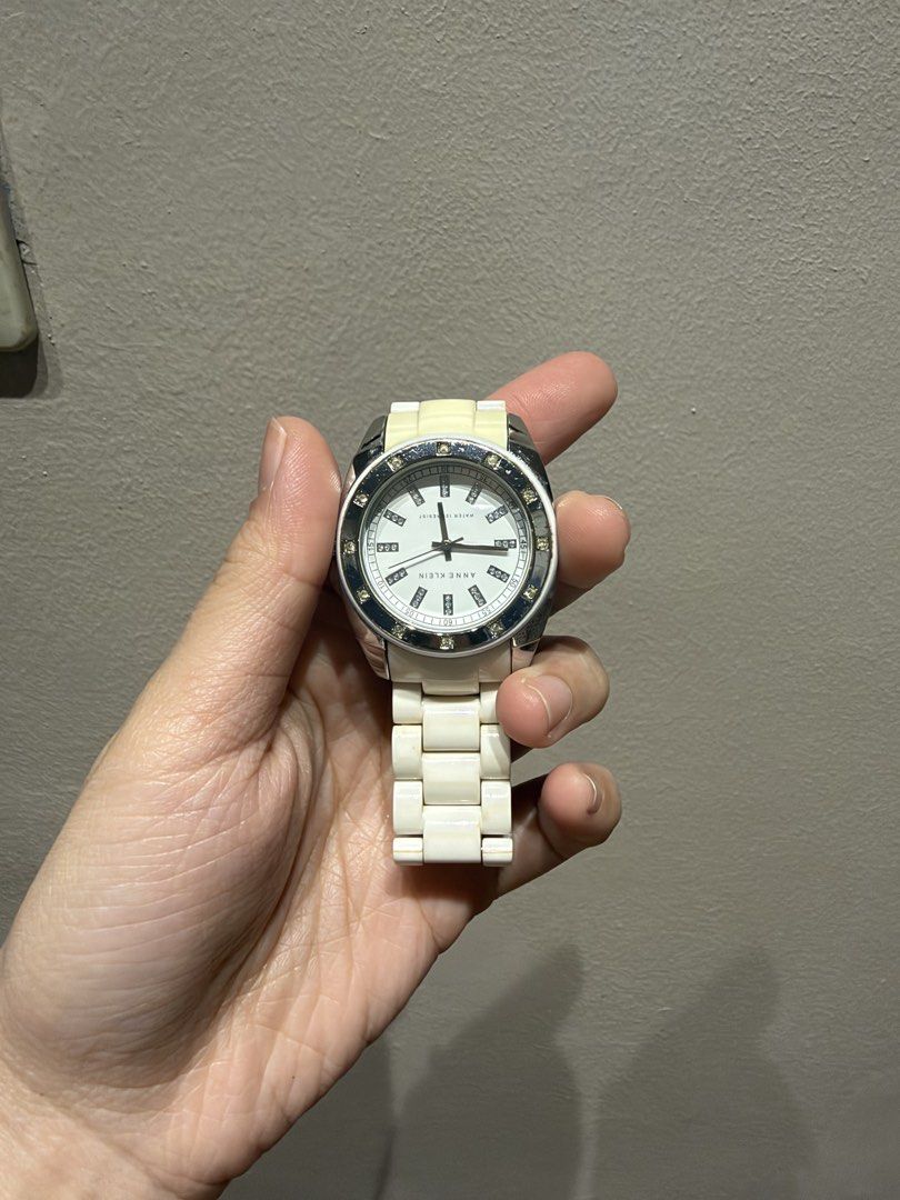 Anne Klein White Ceramic Watch (Category: Women's Watches) located in Marikina City. Submitted by lemonlover2 (Listing ID 1465062708, Image 1). Description: Original Anne Klein Comes as is (fits small wrists) no more extra links or box Good working condition. Already has new battery in With discoloration as seen in the photos Bought for 5k and selling low Marikina City Can SSD or J&T .