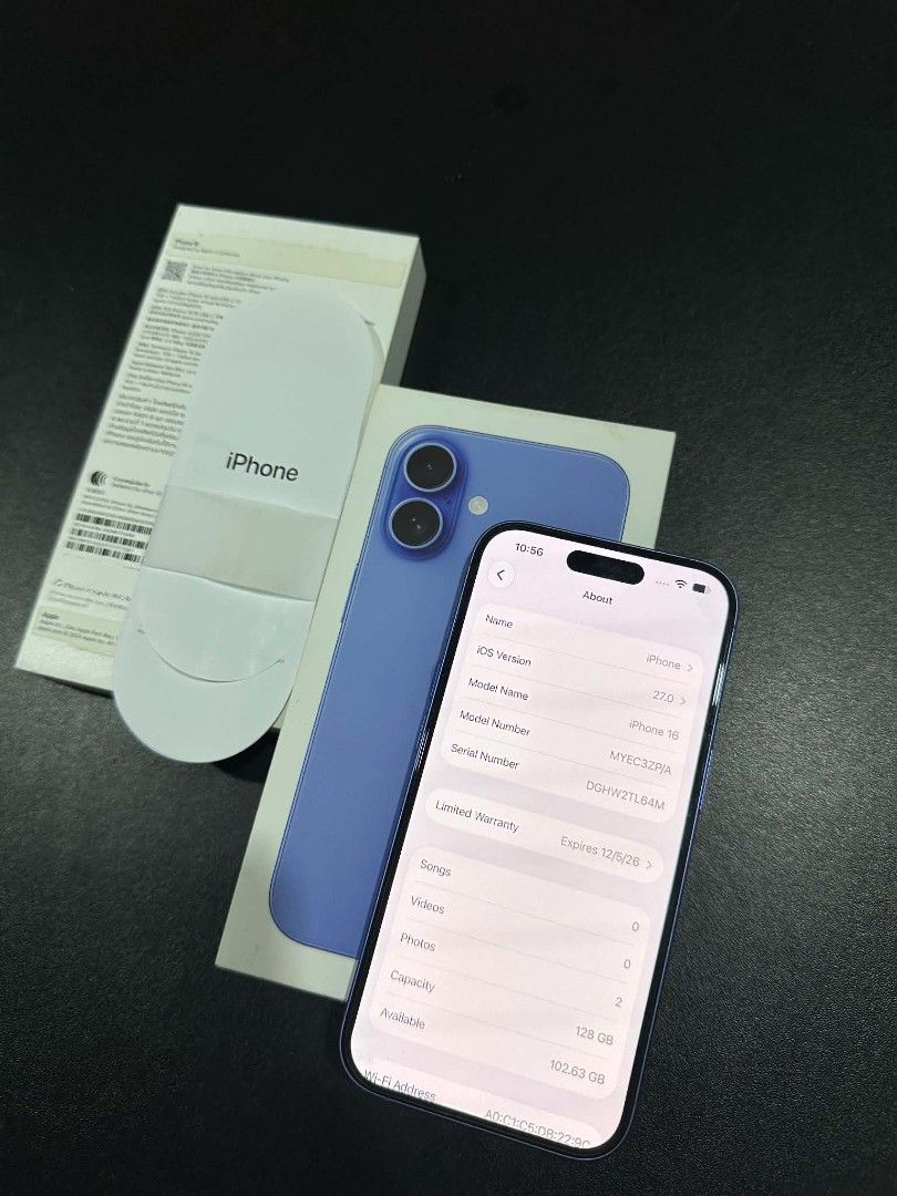Apple iPhone 16 Blue 128GB (Category: iPhone 16 Series) located in Santo Tomas. Submitted by solana.xy (Listing ID 1464988274, Image 2). Description: iPhone 16 128GB Openline - any sim Under apple warranty until December 2026 ZP/A NTC approved 91% Battery Health 106 All working smooth no issues No any history of repair Package: same imei box, cord and Case Check, Reset & Test all day 📍Sto. Tomas Batangas ✅ Meet up lang po. ❌ NO SHIPPING OR LALAM