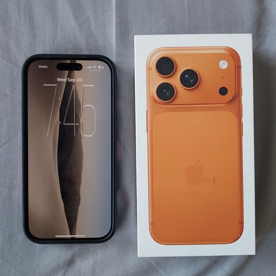 Apple iPhone 17 Pro (Category: iPhone 17 Series) located in Quezon City. Submitted by dakz1113 (Listing ID 1465002493, Image 2). Description: Available if still posted Complete Cosmic Orange Globe Locked 99% Battery Health 149CC Apple Warranty until 4/26/2027 Smooth, test item on meetup Cainta loc Autopass sa scammers, swap, lowballers and resellers Free power adapter.