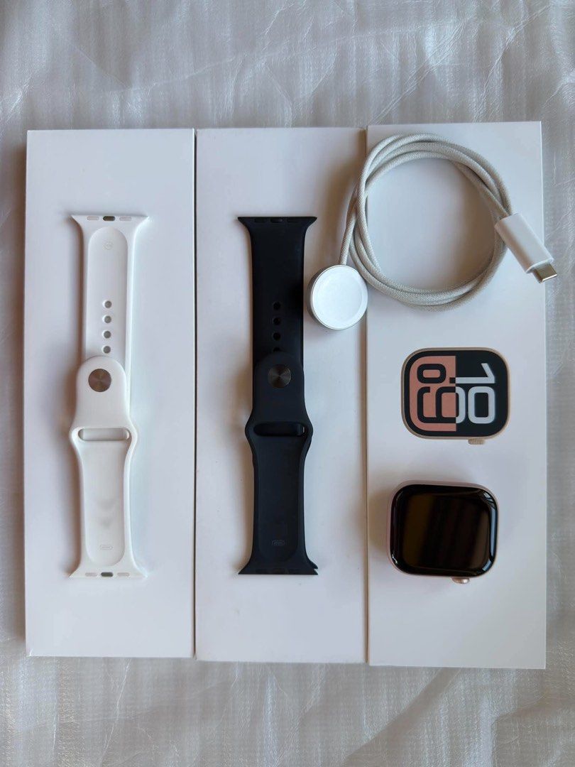 Apple Watch Series 10 46mm (Category: Wearables & Smart Watches) located in Rizal. Submitted by gecax. (Listing ID 1464969062, Image 1). Description: Apple Watch Series 10 46mm Rose Gold 97% battery health Complete with box and extra strap Opus Mall or Rizal meet up.