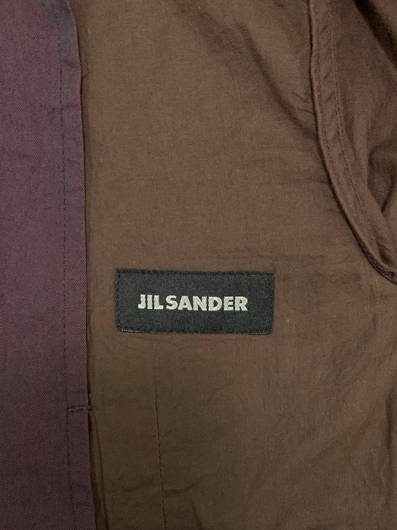 ARCHIVE JIL SANDER GARMENT DYED SINGLE BREASTED BLAZER (Category: Coats, Jackets and Outerwear) located in Cavite. Submitted by ___layern0ne (Listing ID 1465077434, Image 2). Description: Aesthetic & Sizing • Style: Three-Button Casual Blazer / Unstructured Sport Coat • Color: Faded Deep Purple / Plum (Official Color Code: 580) with a garment-dyed finish • Lining Color: Contrasting Medium Brown • Tagged Size: R44 • Armpit to Armpit (front): 18.5-