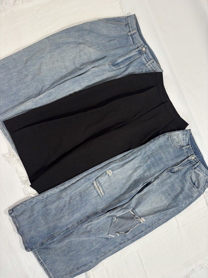 Assorted Denim and Casual Shorts Skirts Overalls Bundle (Category: Sets or Coordinates) located in Manila. Submitted by leilarazo (Listing ID 1465049868, Image 1). Description: - Wardrobe clearance bundle featuring casual denim skirts, shorts, overalls, and pants - Variety of washes, colors, and styles including blue denim, black, and striped pieces - Features multiple waist styles such as belted, buttoned, and zipped - Sizes and cuts vary across