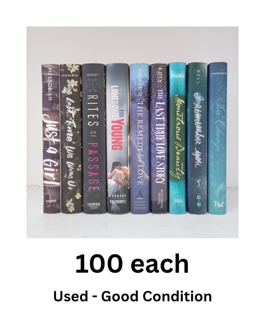 Assorted YA Romance and Contemporary Fiction Novels (Category: Storybooks) located in Caloocan City. Submitted by annajaniel (Listing ID 1465043940, Image 3). Description: - Genre: YA romance and contemporary fiction - Condition: Great reads, perfect for book collectors - Price: ₱100 - How to buy: Pick your favorites from the photos and send a message.