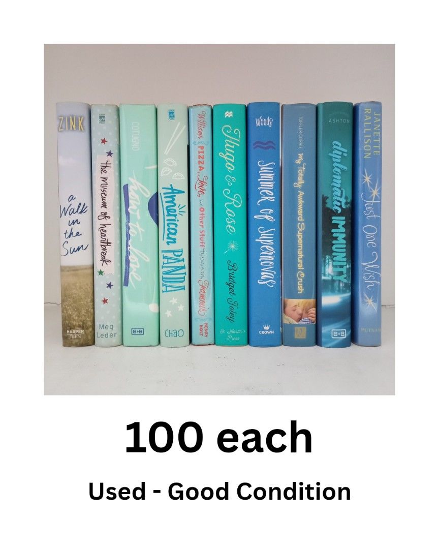 Assorted YA Romance and Contemporary Fiction Novels (Category: Storybooks) located in Caloocan City. Submitted by annajaniel (Listing ID 1465043940, Image 2). Description: - Genre: YA romance and contemporary fiction - Condition: Great reads, perfect for book collectors - Price: ₱100 - How to buy: Pick your favorites from the photos and send a message.