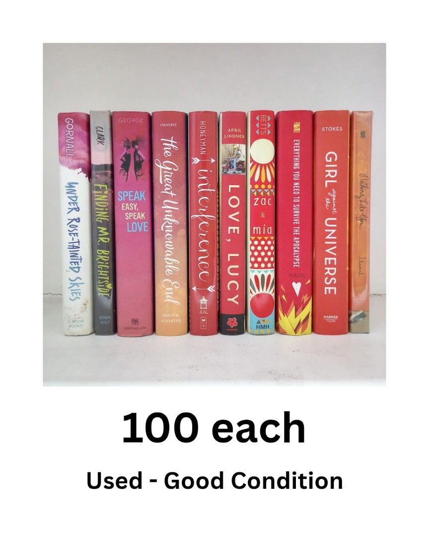 Assorted YA Romance and Contemporary Fiction Novels (Category: Storybooks) located in Caloocan City. Submitted by annajaniel (Listing ID 1465043940, Image 1). Description: - Genre: YA romance and contemporary fiction - Condition: Great reads, perfect for book collectors - Price: ₱100 - How to buy: Pick your favorites from the photos and send a message.