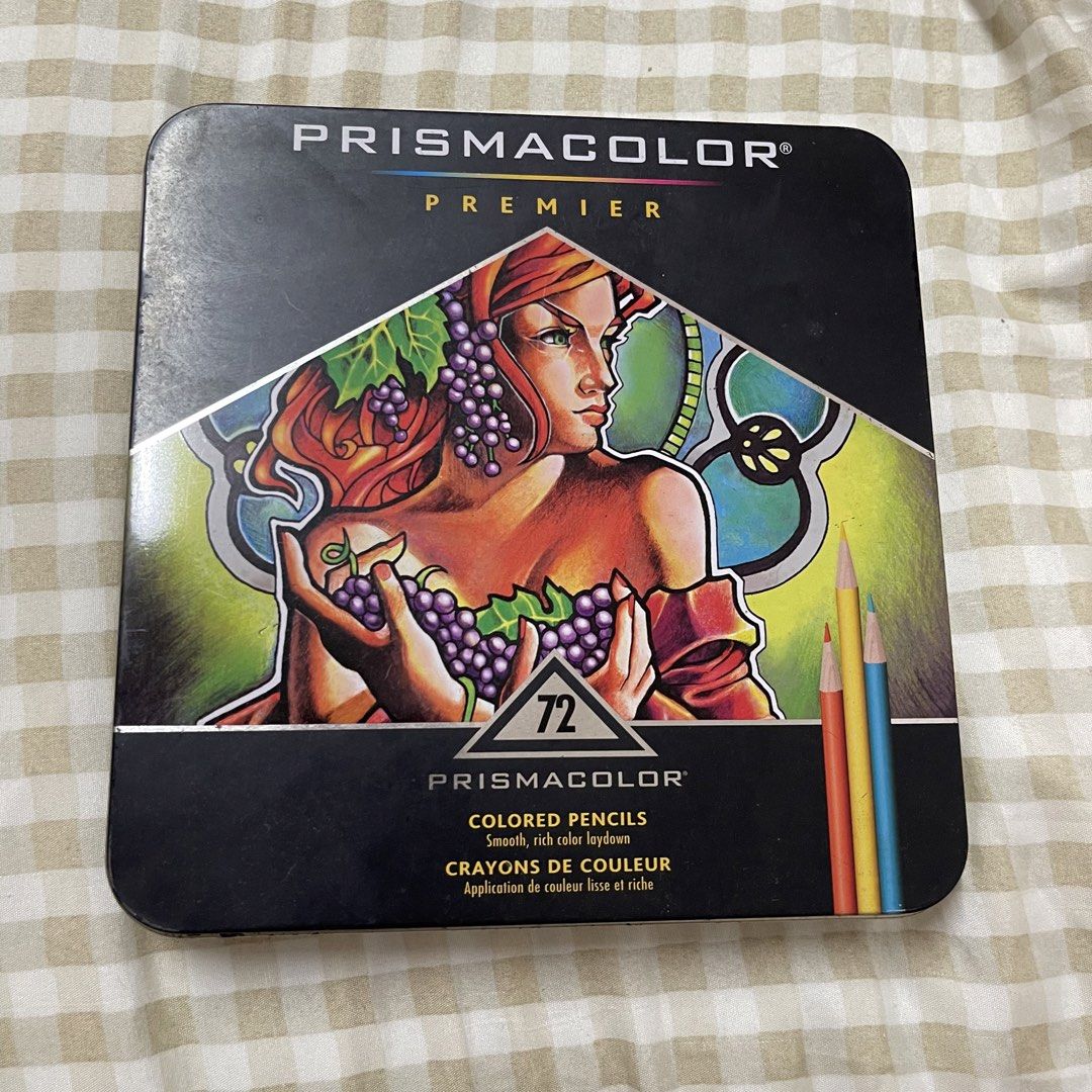 Authentic Prismacolor Premier Colored Pencils 72 Count Tin Set (Category: Stationery & School Supplies) located in Manila. Submitted by gomdobear (Listing ID 1465050626, Image 1). Description: - Authentic Prismacolor Premier Colored Pencils - Complete 72 assorted shades set - Includes original metal storage tin with classic artwork - lightly used only - see photos to check for some pencil condition - only 10-12 pencils were sharpened .