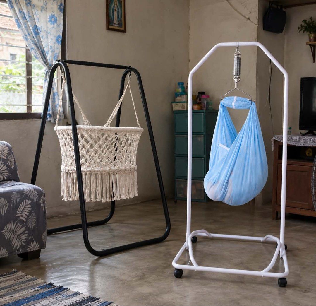 Baby Cradle Stand and Hammock Set (Category: Cots & Cribs) located in Manila. Submitted by christianjesus88 (Listing ID 1465096557, Image 1). Description: - baby cradles with solid, sturdy frames - Option 1: Sleek black metal frame with a trendy woven boho-style basket hammock - Option 2: Convenient white wheeled frame with a breathable blue mesh spring hammock - Safe, durable, and built to last - Perfect for nurseries or keeping baby close aroun