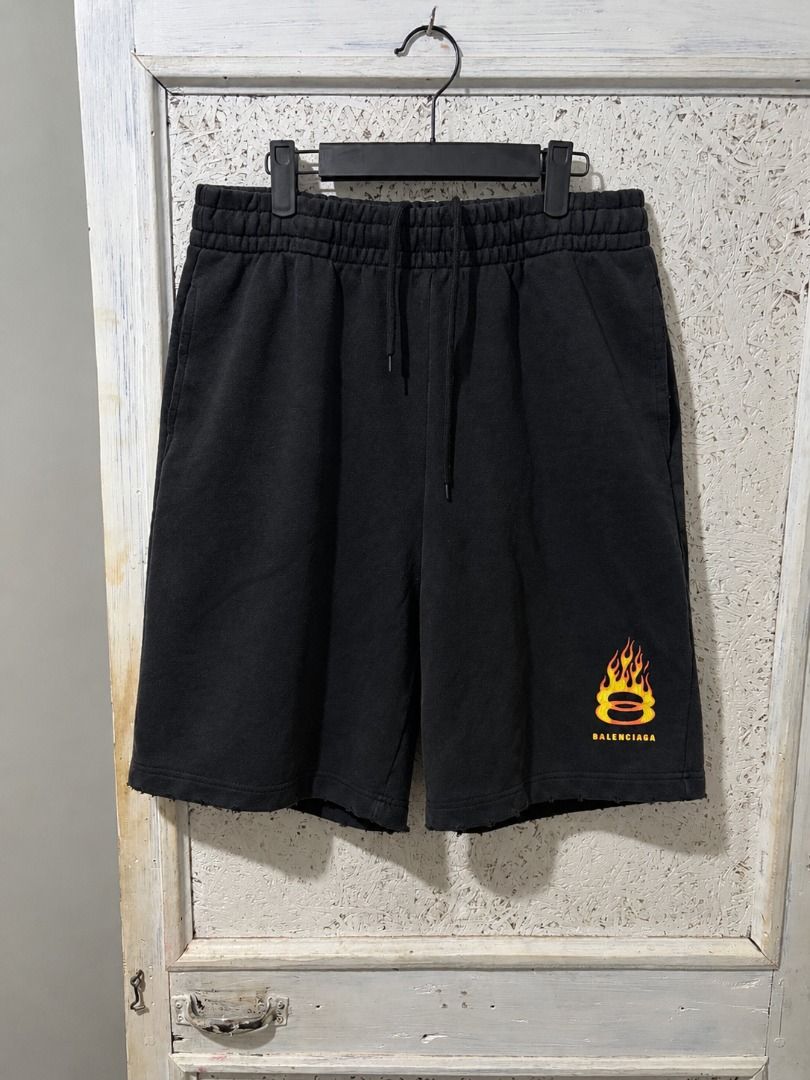 Balenciaga Burning Unity Flame Distressed Sweat Short (Category: Shorts) located in Caloocan City. Submitted by blackrainxd (Listing ID 1465134894, Image 1). Description: Good condition Size - S Width - 28 - 32 (Stretched) Length - 18.5 Leg Hole - 12 Color rate 9/10 No flaws 850 shipped Tuguegarao City, Cagayan 📍.
