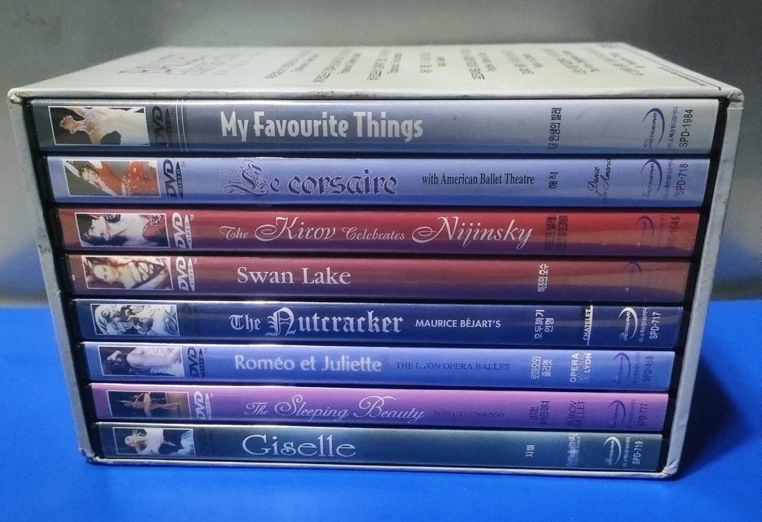 Ballet Essential Edition DVD Box Set 8 Discs (Category: CDs & DVDs) located in Paranaque City. Submitted by jhun2025 (Listing ID 1465036805, Image 2). Description: Box set of ballet DVDs including Swan Lake, The Sleeping Beauty, The Nutcracker, Giselle, Le Corsaire, and more. Outer box shows some edge wear and tear, but individual DVD cases inside are clean and well-kept. Great collection for dance fans. Region code 3. Total 8 DVDs in the set..