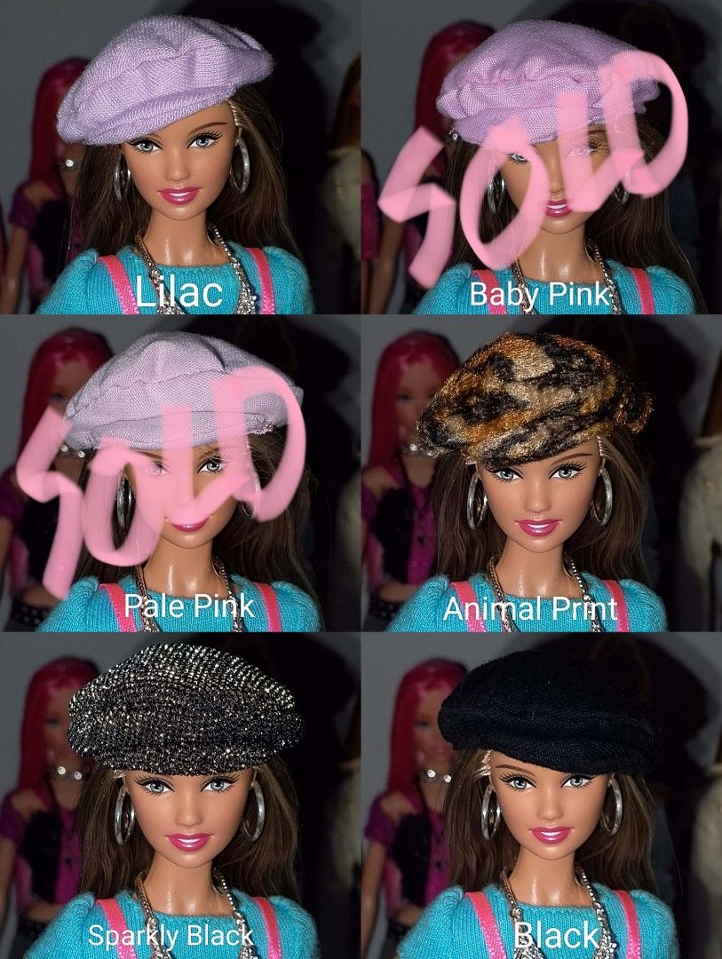 Barbie Custom Y2k Berets (Category: Other Merchandise) located in Batangas. Submitted by hyukabeloved (Listing ID 1465030448, Image 1). Description: For Pre-order 🌷 Custom Doll Berets - ₱60 each mop: gcash mod : j&t location: Sto. Tomas Batangas.
