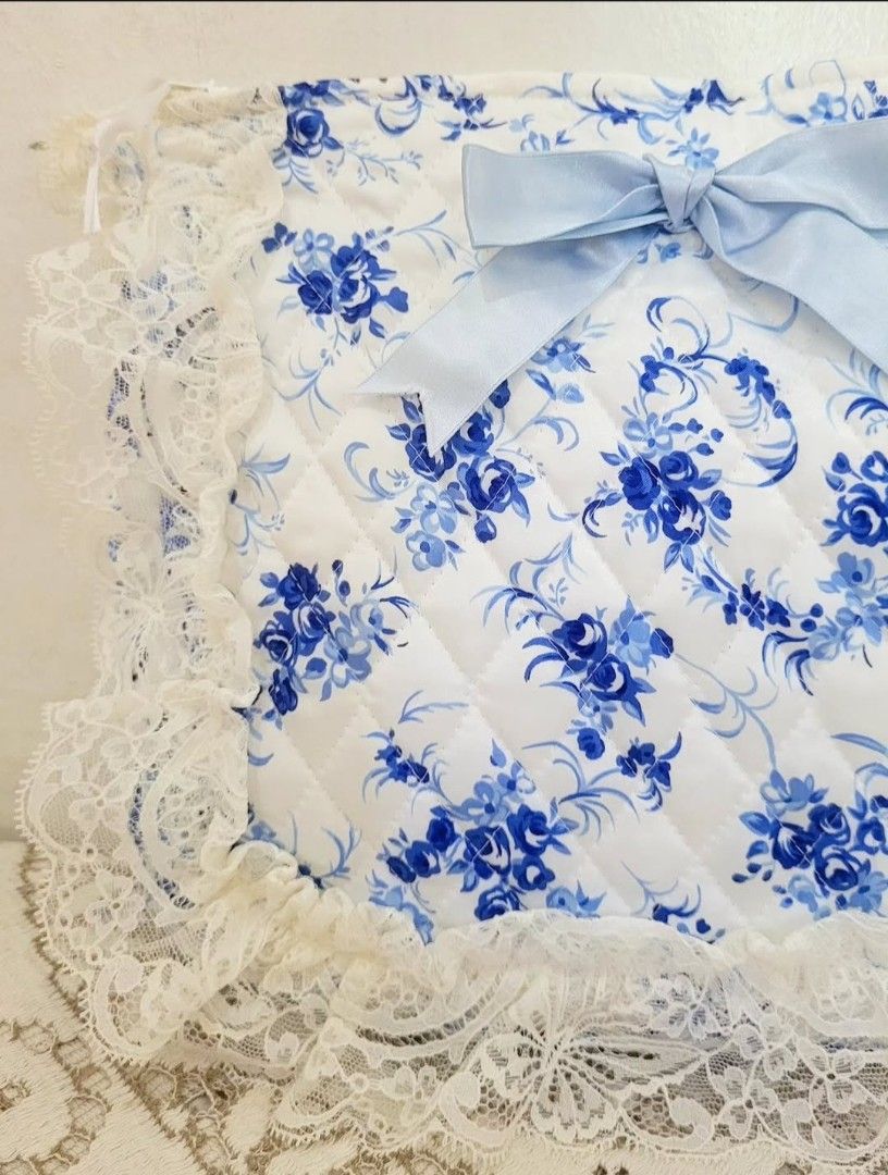 Big Blue n White Quilted Lace Pouch (Category: Purses & Pouches) located in Balanga. Submitted by marae_c (Listing ID 1465170369, Image 3). Description: In very good condition. Like new. No flaws. Very pretty in actual. Med size pouch. Very spacious and easy to bring. Quilted floral design wuth lace trimmings. 🤍🩵 Size Large pouch.