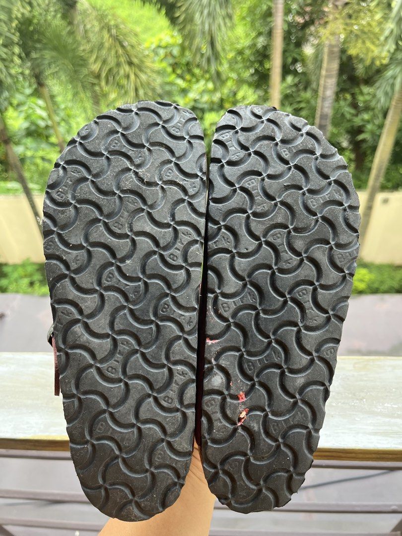 Birkenstock Boston Oiled Leather Clogs Maroon Size 37 (Category: Flats & Sandals) located in Manila. Submitted by tanfinds (Listing ID 1464986515, Image 3). Description: - Brand: Birkenstock Boston Clogs - Color/Material: Maroon Oiled Leather with natural character - Size: 37 Regular Width (240) - Condition: Pre-loved with cork darkening, minor sole scuffs, and slight heel wear - Features: Slip-on design with adjustable metal pin buckle strap - S