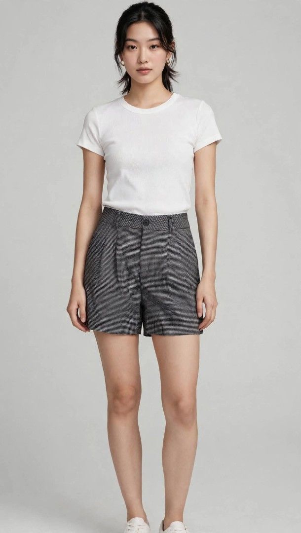 Black and White Houndstooth Pleated Shorts (Category: Others Tops) located in Pasay City. Submitted by lylaineapparel30 (Listing ID 1465090133, Image 1). Description: Mid-rise shorts with a classic houndstooth check pattern. Pleated front design, cuffed hems, zip fly with button closure, and practical side pockets. Tailored cut works great for casual outings or office wear. Clean condition, hardly worn..