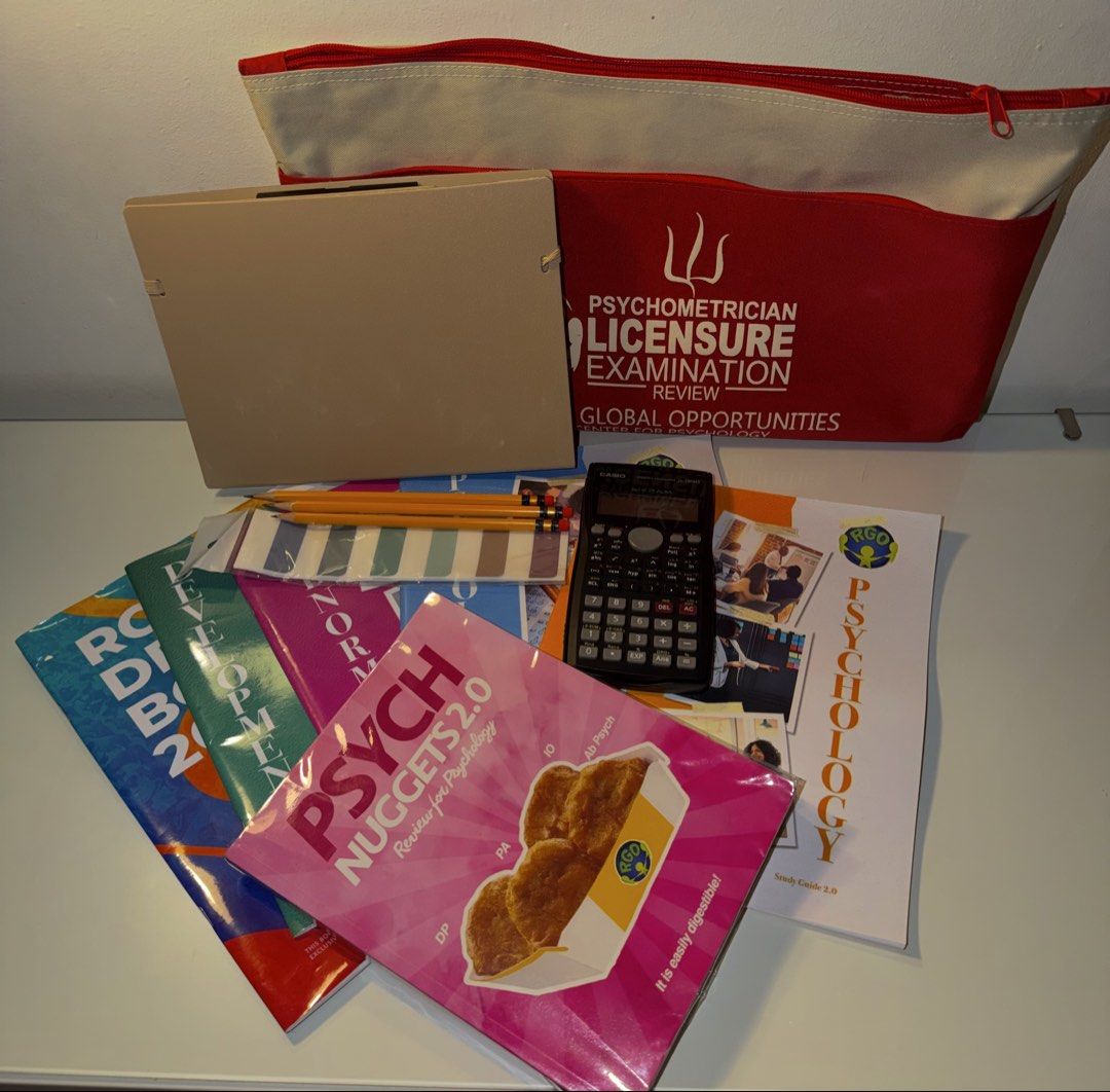 BLEPP Materials 2026 (Category: Community) located in Manila. Submitted by khrisbonds8 (Listing ID 1464993764, Image 1). Description: PSYCHOMETRICIAN REVIEW MATERIALS BUNDLE FOR SALE 🏷️ Selling my review center materials. Selling as a bundle only. Inclusions: • RGO Nuggets with plastic cover – With highlights and handwritten notes from 2 subjects • RGO Drillbooks – 5 books • Foldable clipboard • Unused bookmark stickers • 3 UNUSED pencils sharpe